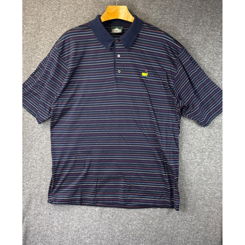 Clubhouse‎ Collection Masters Golf Polo Shirt Mens XL Blue Striped Worn Collar